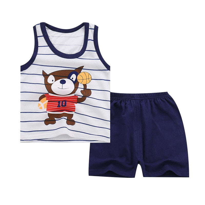 Summer Baby Boys Girls Cartoon Vest Top Shorts Pants Set Clothes Kids Cute Cartoon 2PCS Children Pajamas Girls Clothing Sets