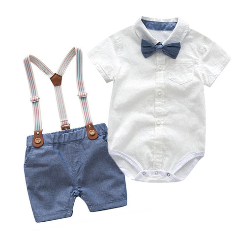 Toddler Boys Clothing Set Newborn Gentleman Suit Kids Short Sleeve Bow Tie Shirt+Suspender Shorts Casual Summer Baby Boy Clothes