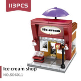 Single Mini City Street Series Food Candy Pizza Ice Cream Shop Bookstore MOC Building Blocks Kids Educational Toys