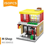 Single Mini City Street Series Food Candy Pizza Ice Cream Shop Bookstore MOC Building Blocks Kids Educational Toys