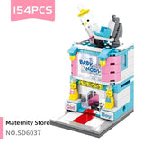 Single Mini City Street Series Food Candy Pizza Ice Cream Shop Bookstore MOC Building Blocks Kids Educational Toys