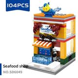 Single Mini City Street Series Food Candy Pizza Ice Cream Shop Bookstore MOC Building Blocks Kids Educational Toys