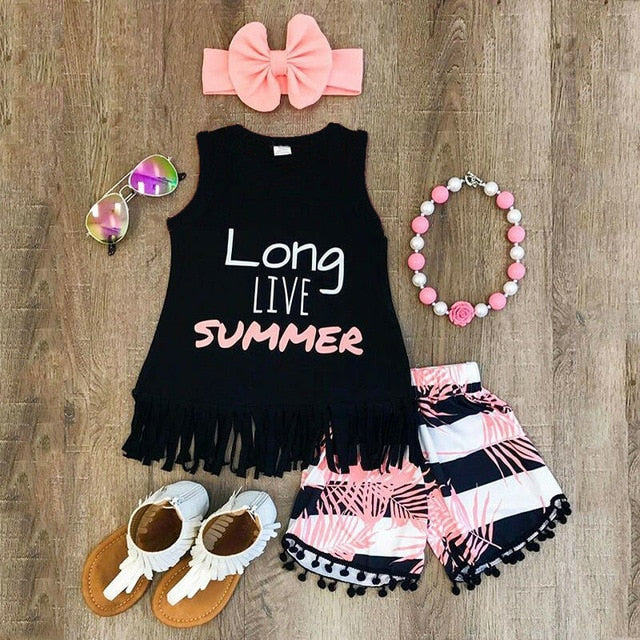 Summer 2 Pieces Children Toddler Kids Clothes Set Little Baby Girls Sleeveless T Shirt+Shorts Pants Outfit Clothing Set