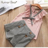 Humor Bear Baby Girl Clothes Hot Summer Children's Girls' Clothing Sets Kids Bay Clothes Toddler Chiffon bowknot coat+Pants 1-4Y