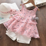 Bear Leader Girls Clothing Sets 2020 Summer Kids Clothes Floral Chiffon Halter+Embroidered Shorts Straw Children Clothing