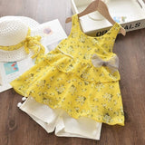 Bear Leader Girls Clothing Sets 2020 Summer Kids Clothes Floral Chiffon Halter+Embroidered Shorts Straw Children Clothing