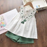 Bear Leader Girls Clothing Sets 2020 Summer Kids Clothes Floral Chiffon Halter+Embroidered Shorts Straw Children Clothing