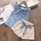 Bear Leader Girls Clothing Sets 2020 Summer Kids Clothes Floral Chiffon Halter+Embroidered Shorts Straw Children Clothing