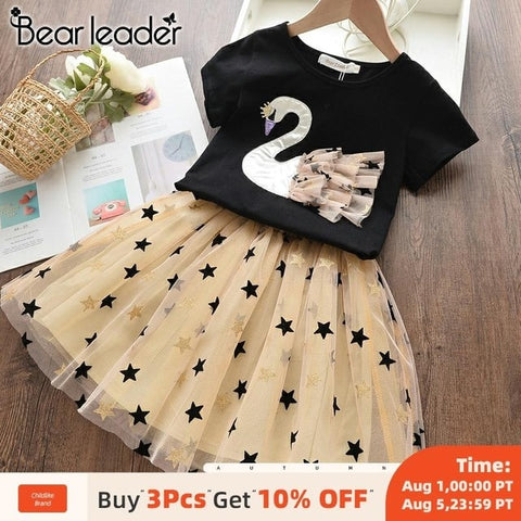 Bear Leader 2020 New Summer Kids Girls Clothes Set Fruit Parrten Short T-shirt +Bow Ball Gown Dress 2pcs Clothing Sets 3-7Y