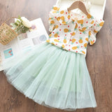 Bear Leader 2020 New Summer Kids Girls Clothes Set Fruit Parrten Short T-shirt +Bow Ball Gown Dress 2pcs Clothing Sets 3-7Y