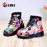 DIMI 2020 Autumn Girls Boots PU Leather Waterproof Kid Baby Boots Shoes Fashion Flower Zip Rome Little Girl Martin Boots