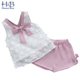 Humor Bear Baby Girl Clothes Hot Summer Children's Girls' Clothing Sets Kids Bay Clothes Toddler Chiffon bowknot coat+Pants 1-4Y