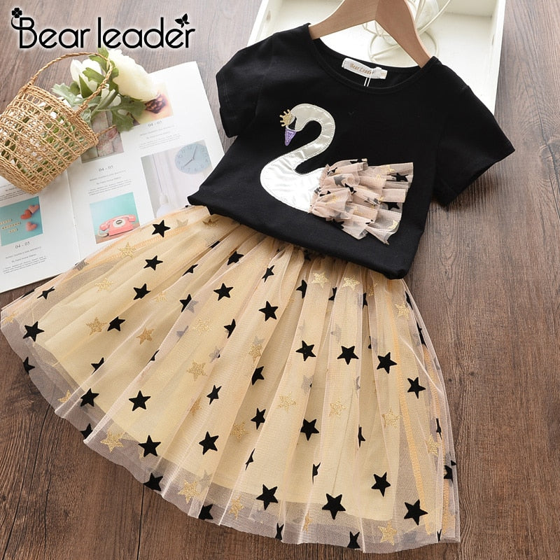 Bear Leader 2020 New Summer Kids Girls Clothes Set Fruit Parrten Short T-shirt +Bow Ball Gown Dress 2pcs Clothing Sets 3-7Y