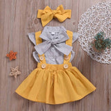 Humor Bear Baby Girls Clothes Sets 2020 Summer Dot flying sleeve top+strap dress+Headband 3-piece kids Children's Clothing Suit