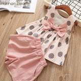 Humor Bear Baby Girls Clothes Sets 2020 Summer Dot flying sleeve top+strap dress+Headband 3-piece kids Children's Clothing Suit