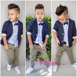 New Baby Boys Gentleman set Clothing Set,High quality Kids Suit jacket+T-Shirt+Pants 3Pcs Sport Clothes Suit,Boys Spring Clothes