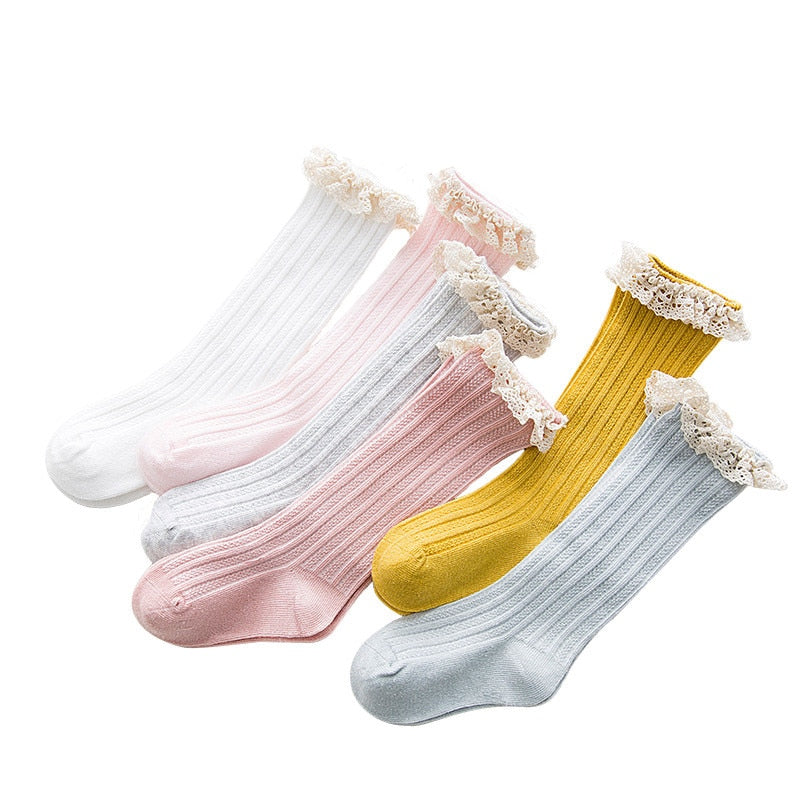 Free Shipping Children's Knee High Socks with Lace Cheap Stuff  Ruffle Socks Kid Princess Girls Baby Leg Warmers Cotton