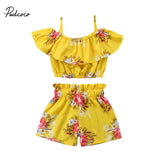 Summer Toddler Kids Girl Clothes Off Shoulder Ruffle Tops Elastic Shorts Bottoms Cute Girl Clothing Outfits 2pcs Set 2-7T